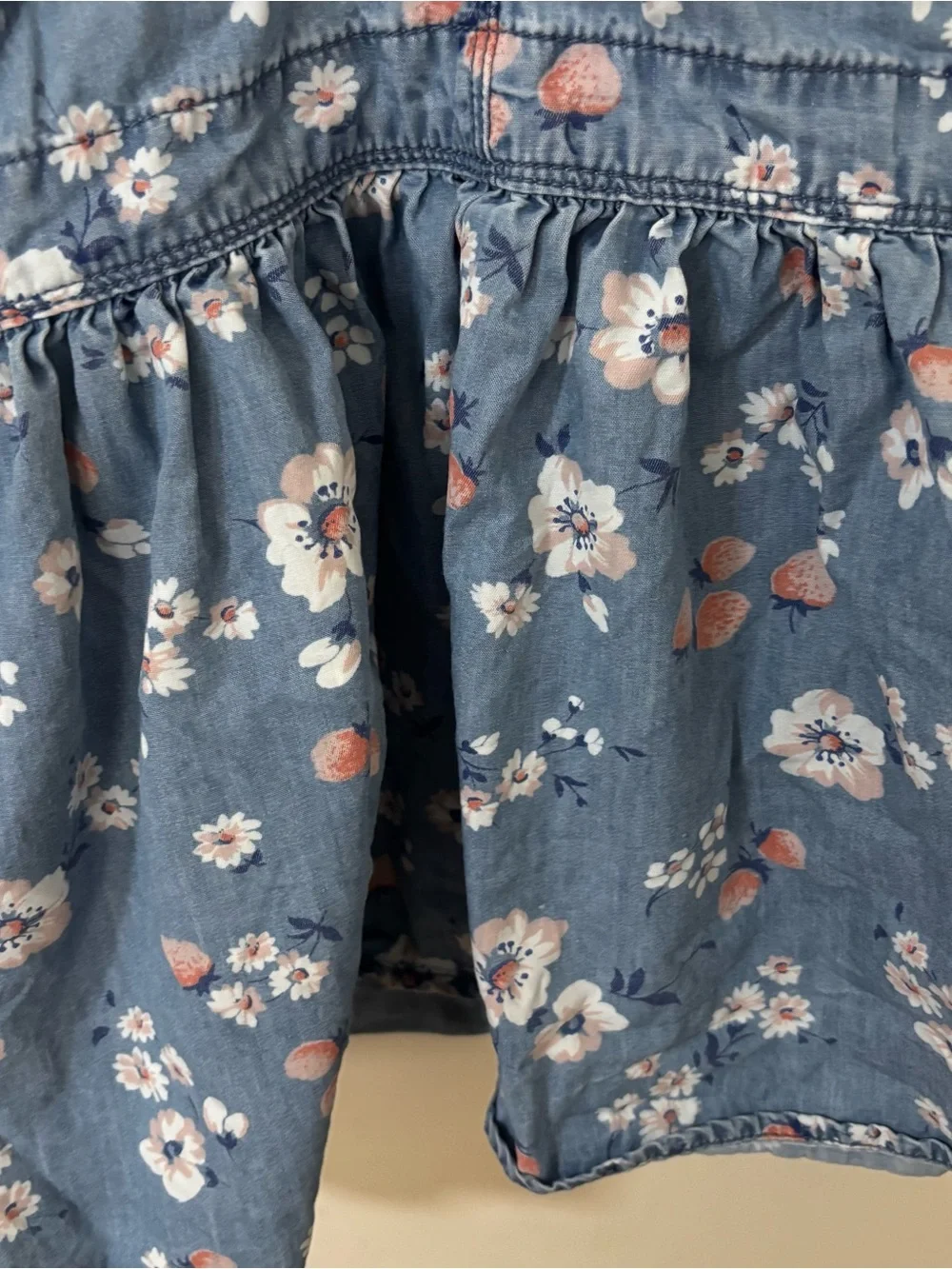 OshKosh B'gosh plum blossom Floral soft Denim overall skirt for Kids - blue pink